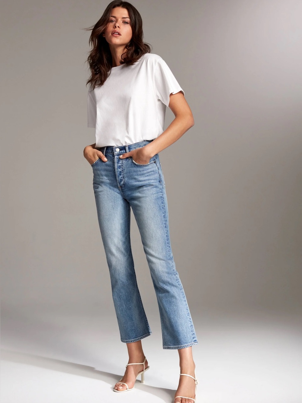 Denim Forum The Bailey High Rise Flare Crop Light Wash Jeans Size 31 Y2K